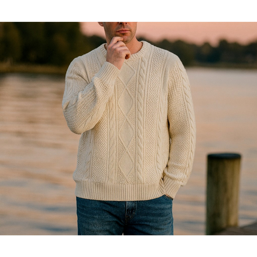 Sonoma‎ Cable Knit Sweater Mens XXL Cream Ivory Pullover Crewneck Fisherman New